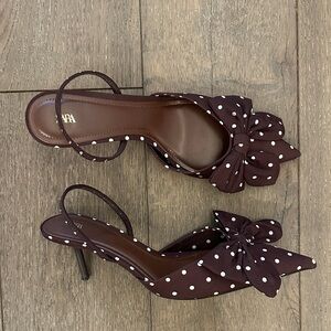 Zara Brown Polka Dot Heels with Bow